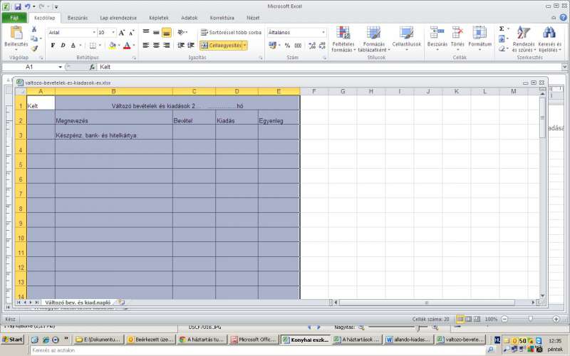 Excel táblázatban is lehetséges a háztartási napló vezetése